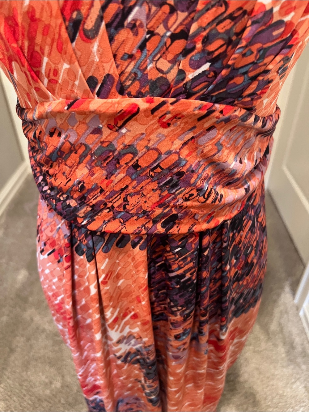 Simply Vera Vera Wang Orange & Navy Sleeveless Faux-Wrap Midi Dress Size Large - Picture 2 of 9